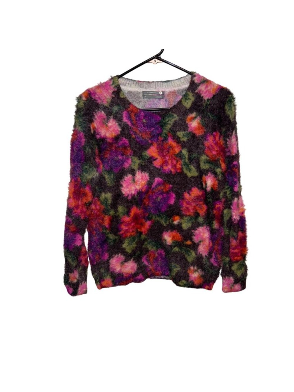 Anthropologie XS Floral Fuzzy Sweater In Multicolor Textured Pattern